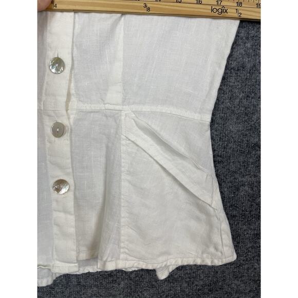 FLAX Linen Shirt Jacket Women's Sz P White Pearl Buttons Collar Pockets - Picture 2 of 11